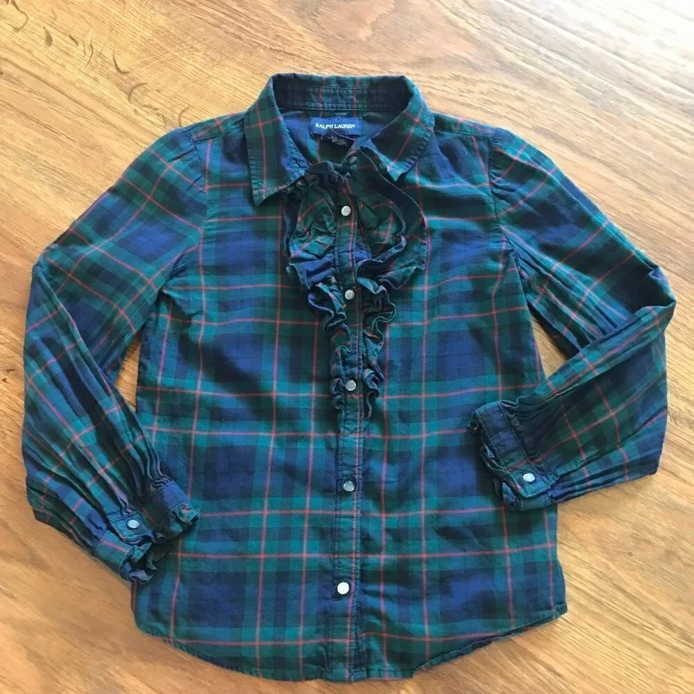Ralph Lauren plaid ruffle button up shirt